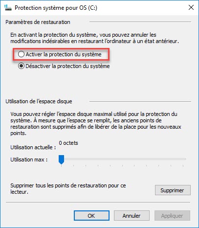 point de restauration Windows 10